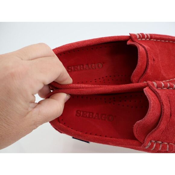 Sebago Dan Mocassin Penny Loafer Womens Size 6 Red Suede Leather Slip On Shoes - Picture 7 of 12